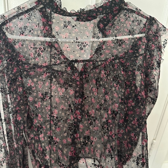 Zara Sheer Floral Black Blouse with Ruffles Size Medium Womens - Picture 10 of 16